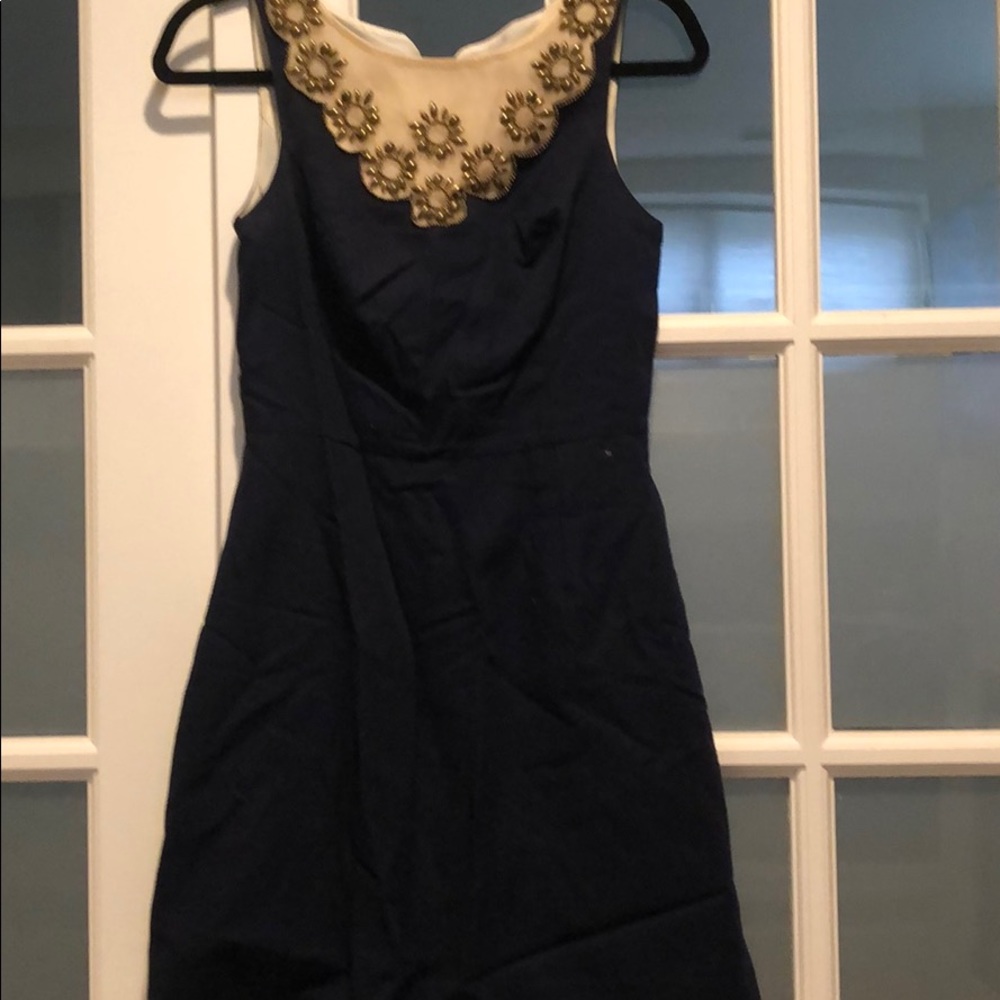 Navy dress with gold beading